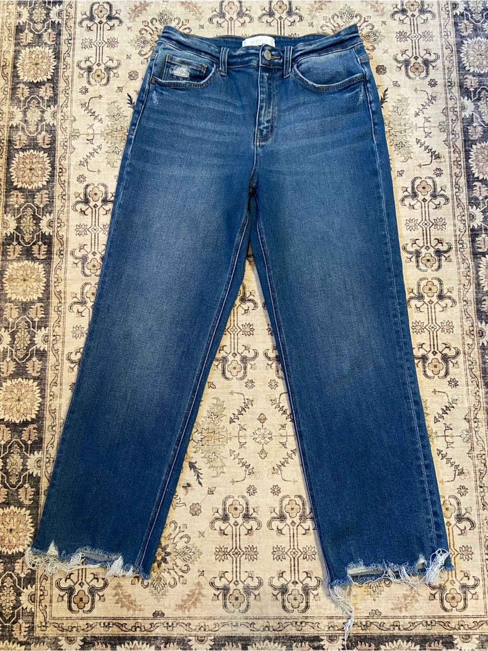 Vervet High Rise Straight Leg Denim Jeans Cropped Raw Hem Blue Womens Size 29